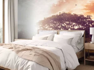 Fashion Bewerkte foto van een boom bij zonsondergang fotobehang Bloemen