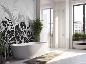 Best Bladeren silhouet in zwart-wit fotobehang Gang | Bloemen