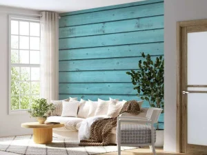 Sale Blauw geverfd hout fotobehang Tienerkamer | Oppervlakten