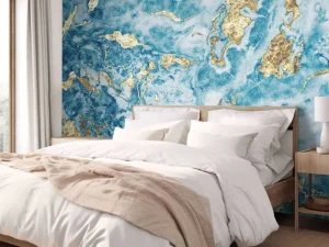 Online Blauw marmer met goud fotobehang Gang | Oppervlakten