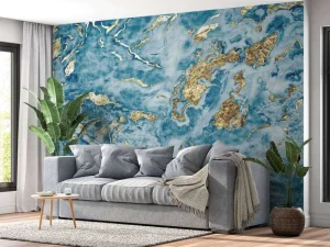 Online Blauw marmer met goud fotobehang Gang | Oppervlakten