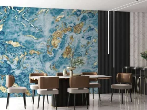 Online Blauw marmer met goud fotobehang Gang | Oppervlakten