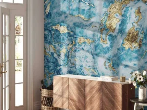 Online Blauw marmer met goud fotobehang Gang | Oppervlakten