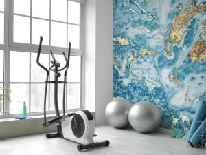 Online Blauw marmer met goud fotobehang Gang | Oppervlakten