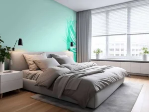 Discount Blauwe achtergrond met exotische bladeren fotobehang Tienerkamer | Bloemen