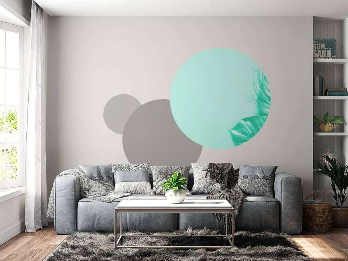 blauwe_achtergrond_met_ex_5.webp Discount Blauwe achtergrond met exotische bladeren fotobehang Tienerkamer | Bloemen