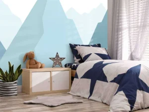 Clearance Blauwe bergen fotobehang Babykamer