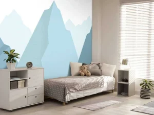 Clearance Blauwe bergen fotobehang Babykamer