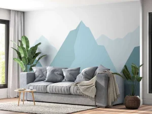 Clearance Blauwe bergen fotobehang Babykamer