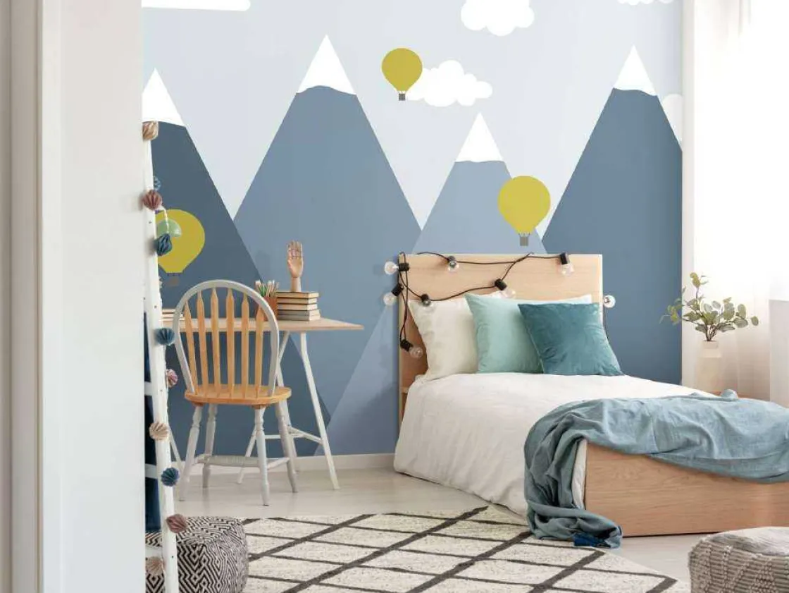 blauwe_bergen_met_luchtba_2.webp Sale Blauwe bergen met luchtballonnen Kinderkamer