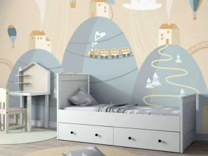 Outlet Blauwe droomstad fotobehang Babykamer