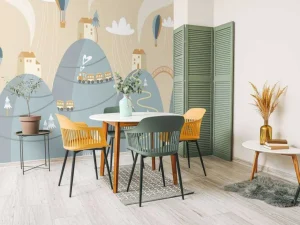 Outlet Blauwe droomstad fotobehang Babykamer