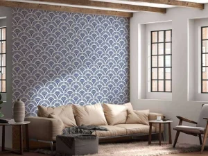 Sale Blauwe golfjes print fotobehang Hobbykamer | Gang