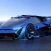 Clearance Blauwe hypercar in 3D fotobehang Kinderkamer | Transport