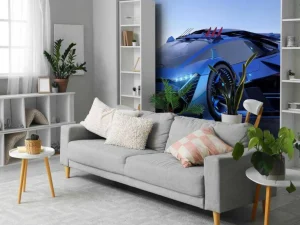 Clearance Blauwe hypercar in 3D fotobehang Kinderkamer | Transport