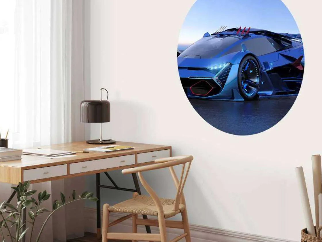 blauwe_hypercar_in_d_foto_6.webp Clearance Blauwe hypercar in 3D fotobehang Kinderkamer | Transport