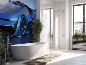 Clearance Blauwe hypercar in 3D fotobehang Kinderkamer | Transport