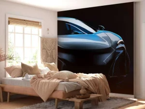 Best Blauwe sportwagen design fotobehang Kinderkamer | Transport