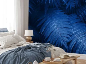 Hot Blauwe varenbladeren fotobehang Bloemen
