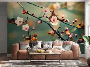 Clearance Bloesem in Volle Bloei met Groene Achtergrond fotobehang Bloemen