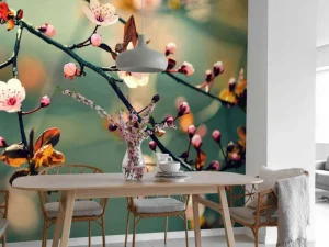 Clearance Bloesem in Volle Bloei met Groene Achtergrond fotobehang Bloemen