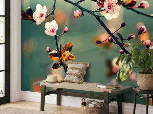 Clearance Bloesem in Volle Bloei met Groene Achtergrond fotobehang Bloemen