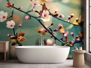 Clearance Bloesem in Volle Bloei met Groene Achtergrond fotobehang Bloemen