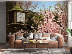 Fashion Bloesem met Klok op achtergrond fotobehang Bloemen