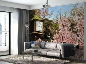 Fashion Bloesem met Klok op achtergrond fotobehang Bloemen