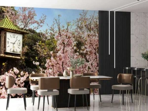 Fashion Bloesem met Klok op achtergrond fotobehang Bloemen