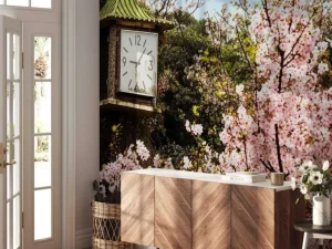Fashion Bloesem met Klok op achtergrond fotobehang Bloemen