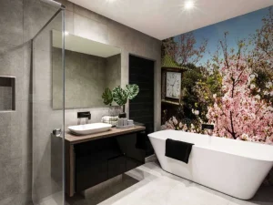 Fashion Bloesem met Klok op achtergrond fotobehang Bloemen