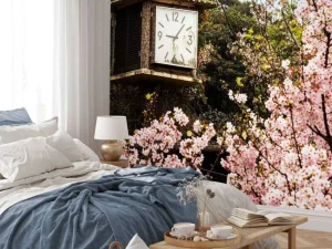 Fashion Bloesem met Klok op achtergrond fotobehang Bloemen