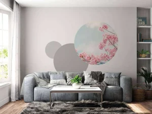 Online Bloesem met wolken op achtergrond fotobehang Bloemen
