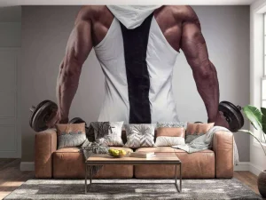 Online Bodybuilder aan het trainen fotobehang Tienerkamer | Sport