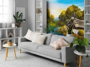 Fashion Boerderij aan een rivier schilderij fotobehang Kunst & Design