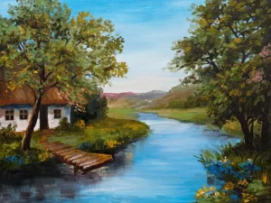 Sale Boerderij met een zomers landschap schilderij fotobehang Kunst & Design