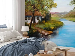 Sale Boerderij met een zomers landschap schilderij fotobehang Kunst & Design