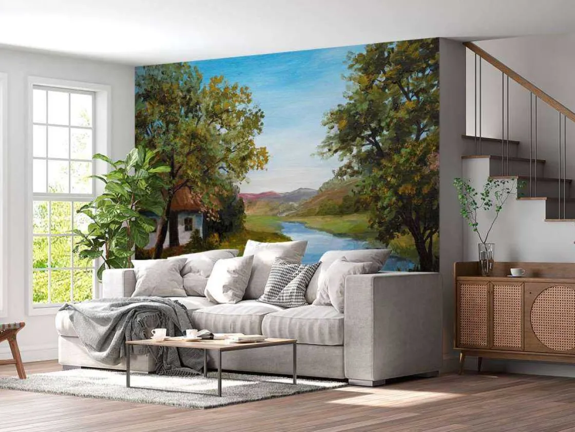 boerderij_met_een_zomers__10.webp Sale Boerderij met een zomers landschap schilderij fotobehang Kunst & Design