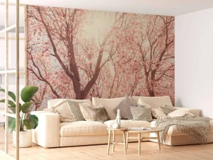Hot Boom Bloesem met Zon op Achtergrond fotobehang Bloemen