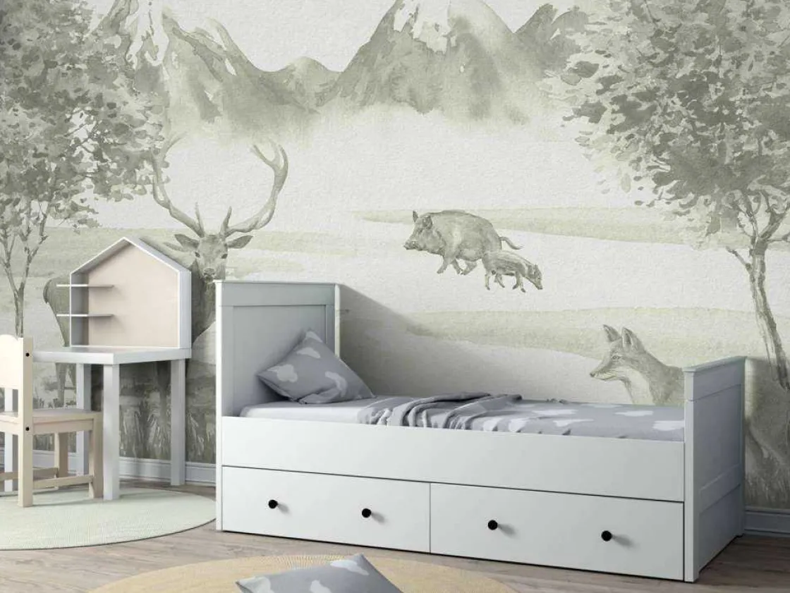 bos_met_dieren_in_groen_2.webp Hot Bos met dieren in groen Kinderkamer | Dieren