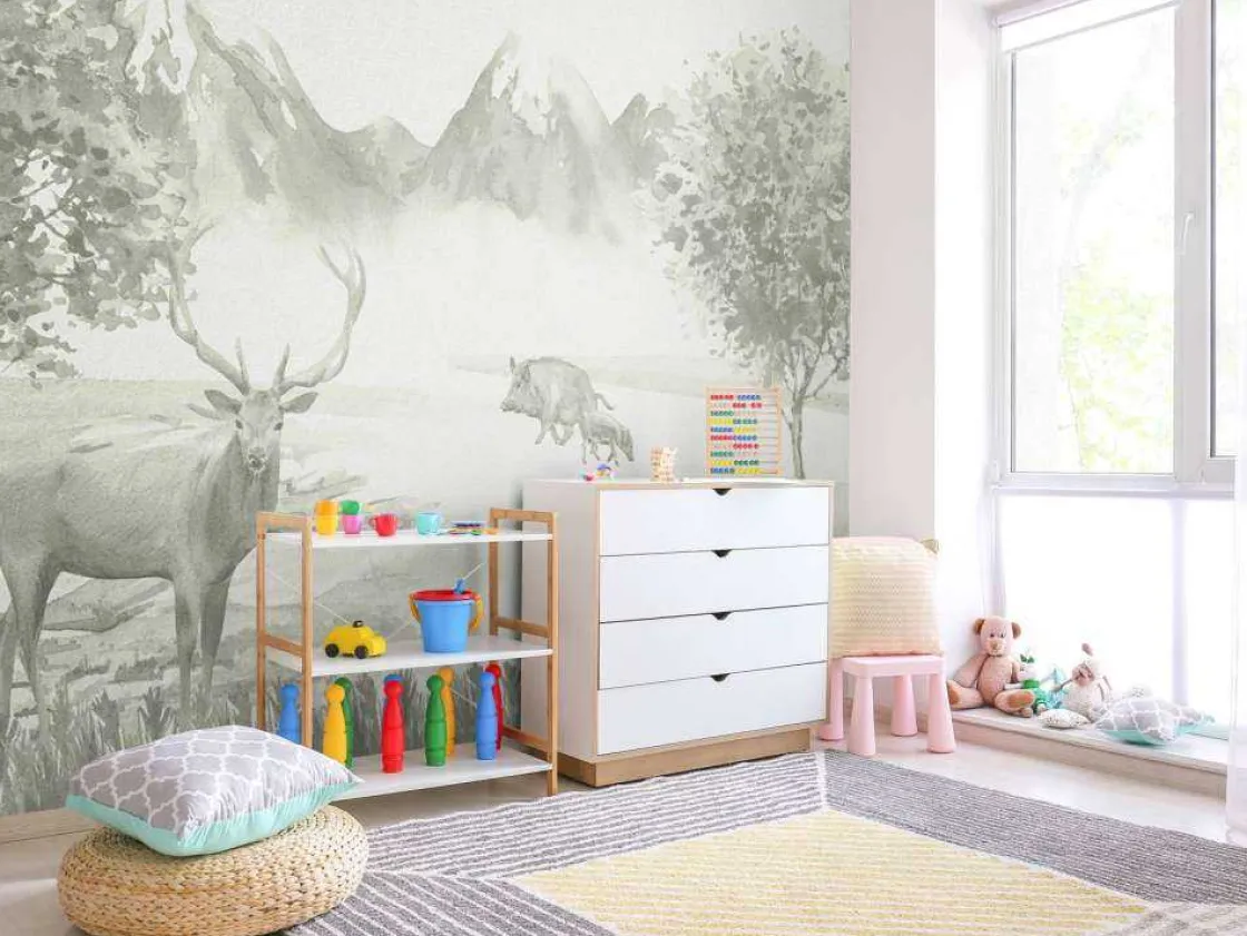 bos_met_dieren_in_groen_7.webp Hot Bos met dieren in groen Kinderkamer | Dieren