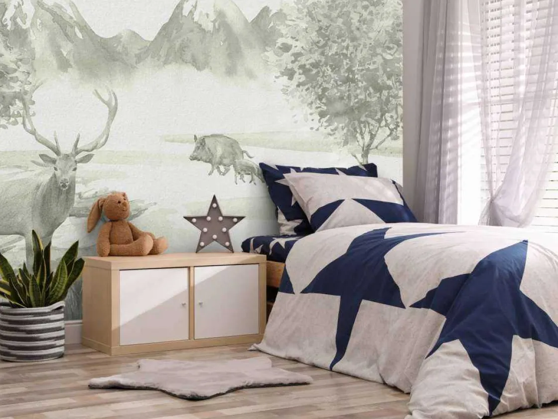 bos_met_dieren_in_groen_8.webp Hot Bos met dieren in groen Kinderkamer | Dieren