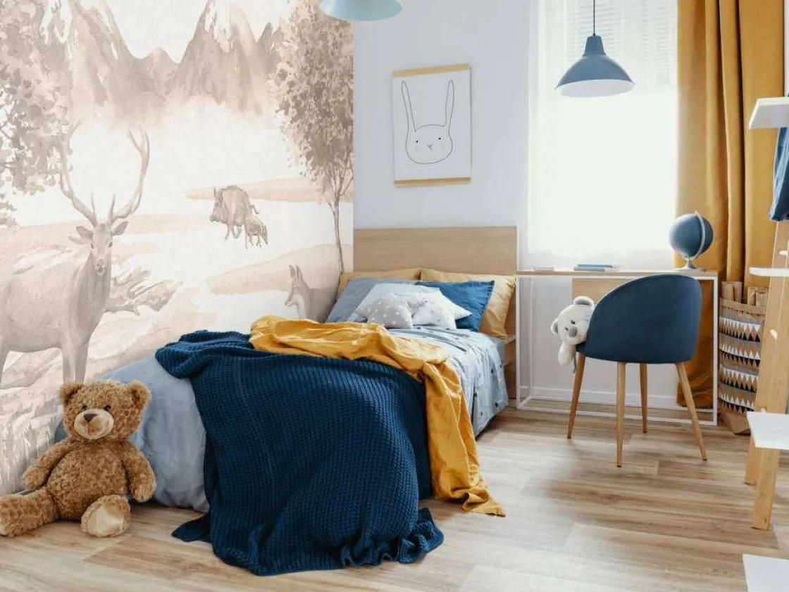 bos_met_dieren_in_taupe_9.webp Online Bos met dieren in taupe Kinderkamer | Dieren