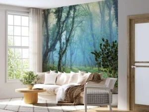 Fashion Bosweg met kronkelbomen fotobehang Bloemen