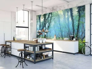 Fashion Bosweg met kronkelbomen fotobehang Bloemen