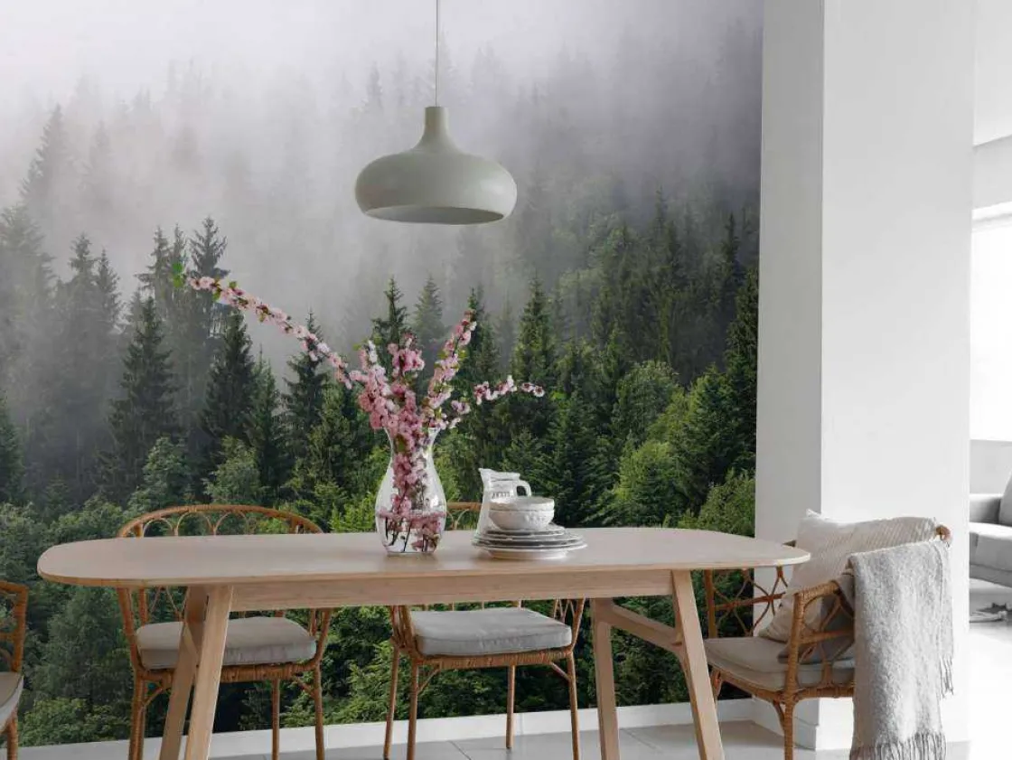bovenaanzicht_van_een_mis_3.webp Fashion Bovenaanzicht van een mistig bos fotobehang Bloemen