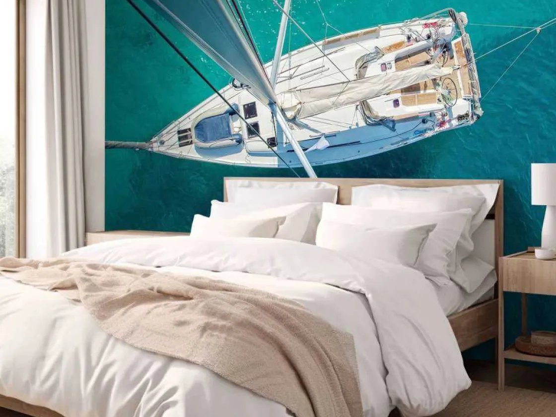 bovenaanzicht_van_een_zei_1.webp Hot Bovenaanzicht van een zeilboot fotobehang Tienerkamer | Transport