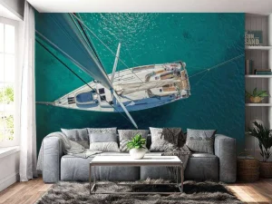 Hot Bovenaanzicht van een zeilboot fotobehang Tienerkamer | Transport