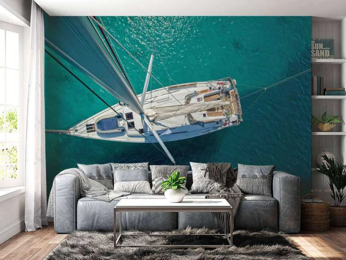 bovenaanzicht_van_een_zei_10.webp Hot Bovenaanzicht van een zeilboot fotobehang Tienerkamer | Transport